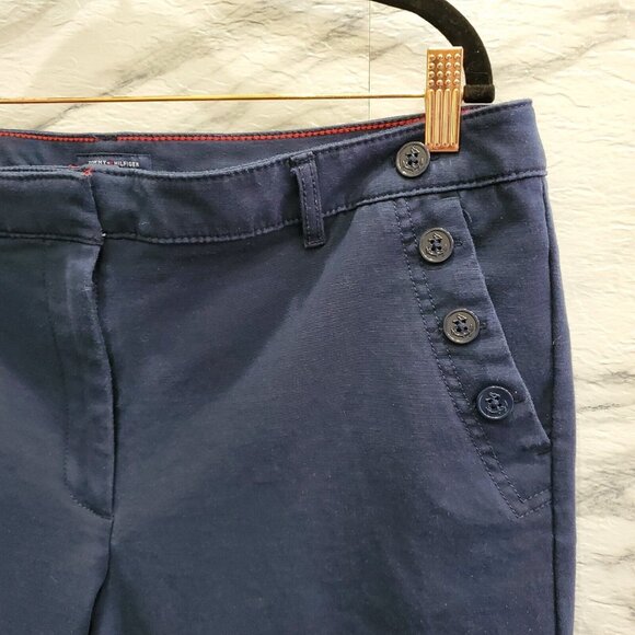Tommy Hilfiger Cropped Pants Women Size 16 Navy Blue Sailor Stretch Comfort - Picture 3 of 14